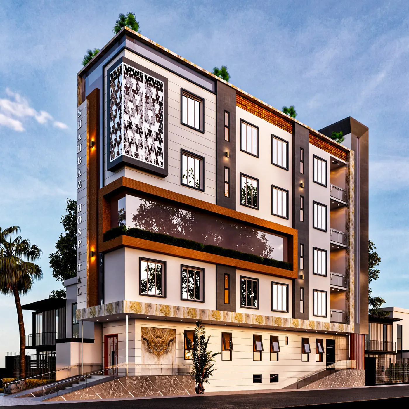 Hospital building render in DG Khan by Janan Manzil Architects